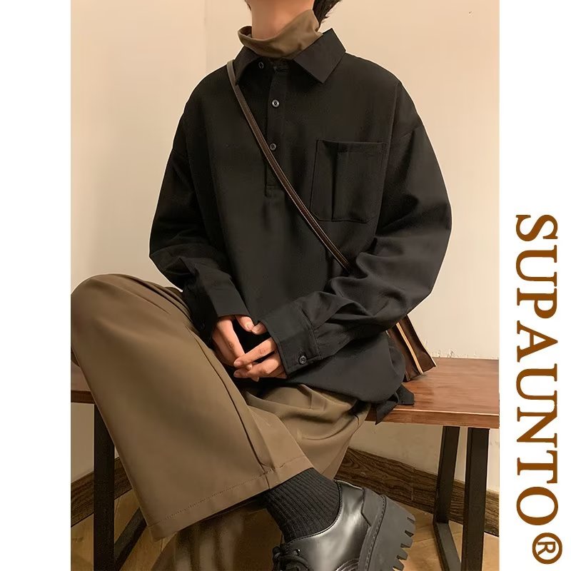 Áo Sơ Mi Dài Tay Dáng Rộng Thời Trang Hàn Quốc Đơn Giản Dành Cho Nam Và Nữ áo polo nam đẹp áo polo nam đen polo unisex
