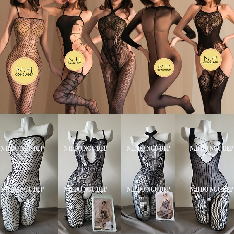 Bodysuit ren xuyên thấu sexy gợi cảm - đồ lót liền thân nữ đen trắng quyến rũ B87A