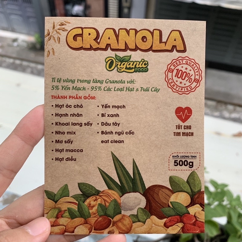 50 Tem Dán, Nhãn Dán Sản Phẩm "Granola" - Giấy Kraft Mộc Mạc- To 9x12cm