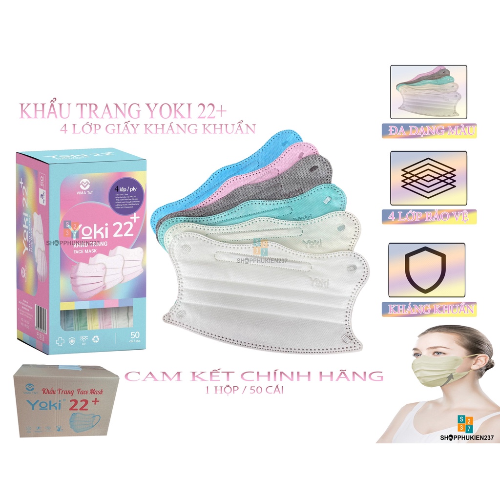 Thùng 300 Cái Khẩu Trang Y Tế KF94 Yoki 22+ Kiểu Dáng Hình Cua Hàng 4 Lớp Kháng Khuẩn