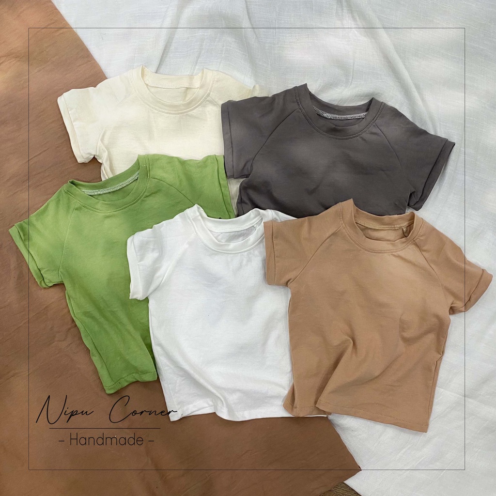 Áo thun ngắn tay cotton phong cách hàn quốc cho bé, Áo phông bé trai áo thun trơn cho bé màu nâu xám trắng xanh