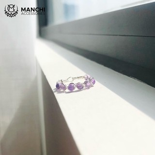 Nhẫn đá Amethyst - Thạch Anh Tím handmade dây màu bạc