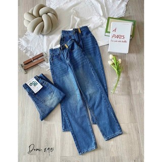 Quần baggy nữ jean lưng cao trơn basic
