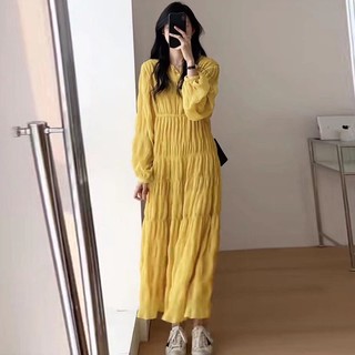Đầm Voan Màu Trơn Tay Phồng Váy Suông Dáng Dài Thời Trang Thanh Lịch Hàn Quốc