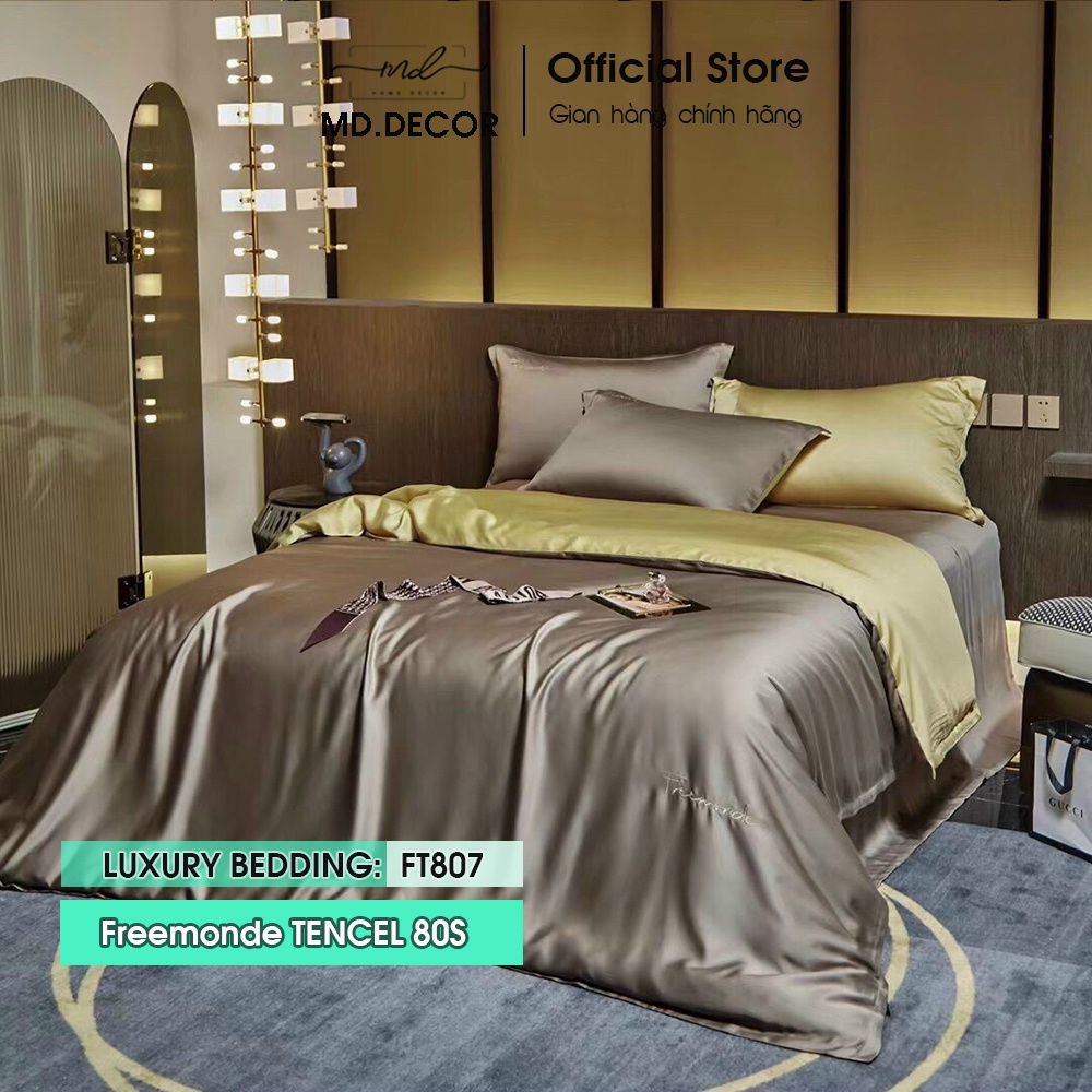 Bộ chăn ga gối Lụa Tencel 80S Freemonde cao cấp MD.DECOR - Bedding mềm mịn thấm hút nhiều kích thước drap bọc nệm M6/M8