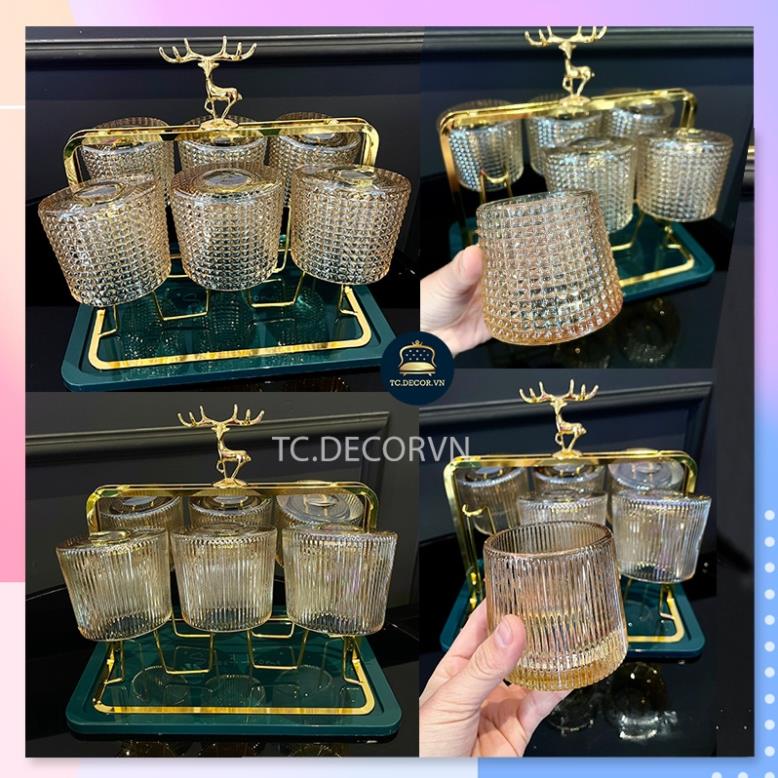 Set 6 Cốc Thuỷ Tinh Xoay 2 Mẫu Hoa Văn Cực Đẹp 🌸 Sang Trọng Tinh Tế 🌸