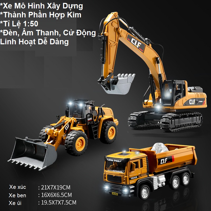 Mô hình xe công trình bằng hợp kim tỉ lệ 1:50 các loại cẩu xe xúc, xe ủi - Đồ chơi cho trẻ em