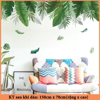 Decal dán phòng ngủ lá xanh cây xanh trang trí Mividecor