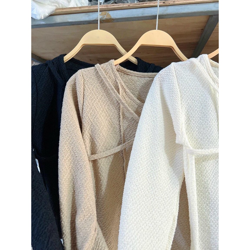 Áo Kiểu Vạt Nhọn Dây Chéo Tay Dài