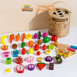 Bộ đồ chơi giỏ cắt hoa quả, rau củ gỗ có nam châm toystore FUDAER