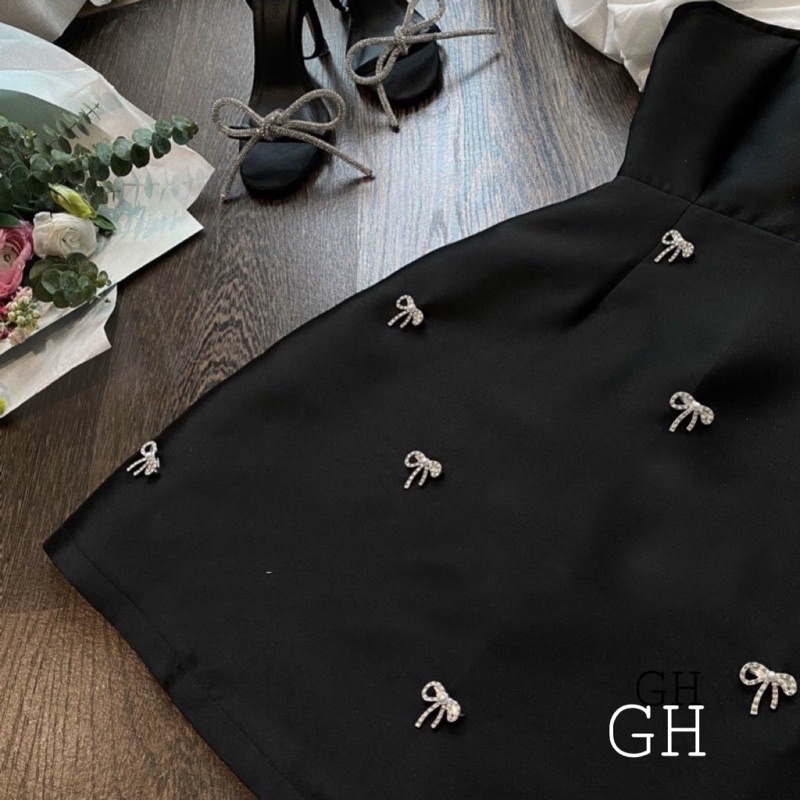 Đầm Tafta Tay Bồng Đính Đá Nơ Siêu Xinh