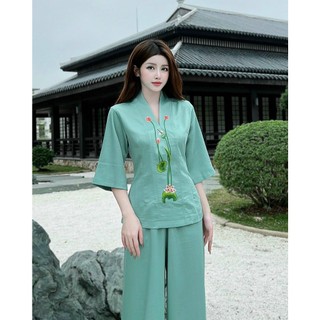 Đồ Lam Đi Chùa # Bộ Bà Lai Lụa Sen # Quần Áo Nữ