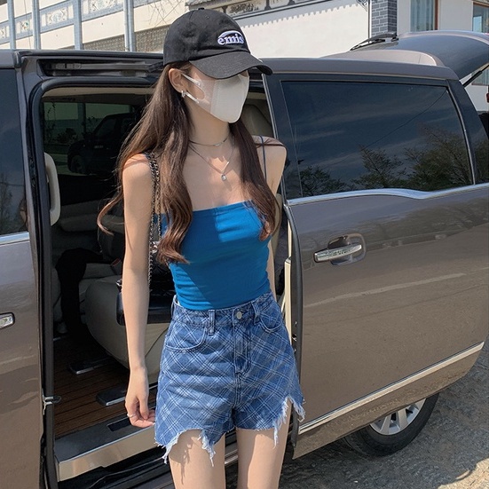 Áo hai dây LANJIEXI dệt kim màu sắc đơn giản thời trang quyến rũ cho nữ