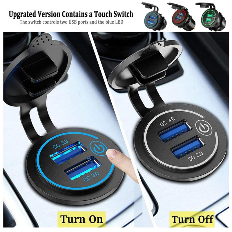 Ổ Cắm Sạc Nhanh Với 2 Cổng USB QC3.0 Kèm Công Tắc Bật Tắt Tiện Lợi Chuyên Dụng Cho Ô Tô