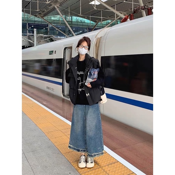 Chân váy jean dáng dài  tua tua 77