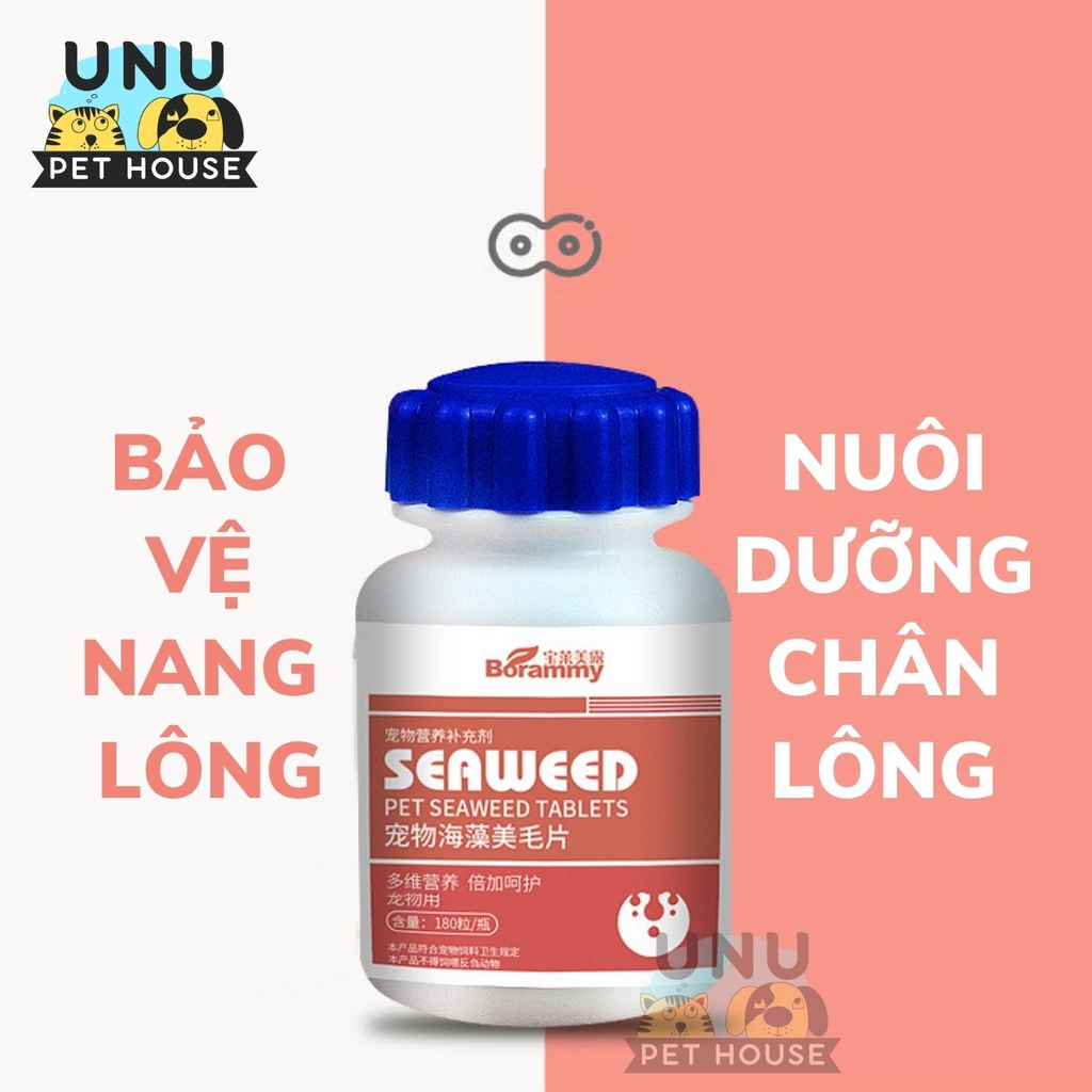 Dưỡng lông cho chó mèo BORAMMY chiết xuất tảo biển, bảo vệ nang lông, dưỡng lông bóng mượt, lọ 180 viên - UNU Pet House
