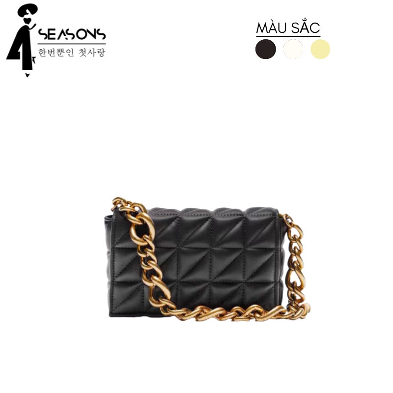 Túi xách nữ trần trám đeo vai gập hình hộp chữ nhật phối xích vàng sang trọng M2023 - 4 seasons style