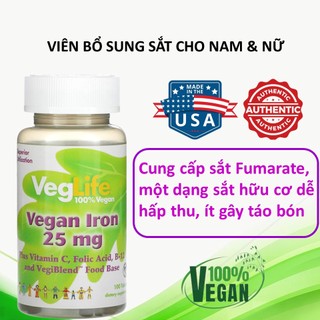 Veglife Vegan Iron 25mg-Viên uống bổ sung sắt thuần chay