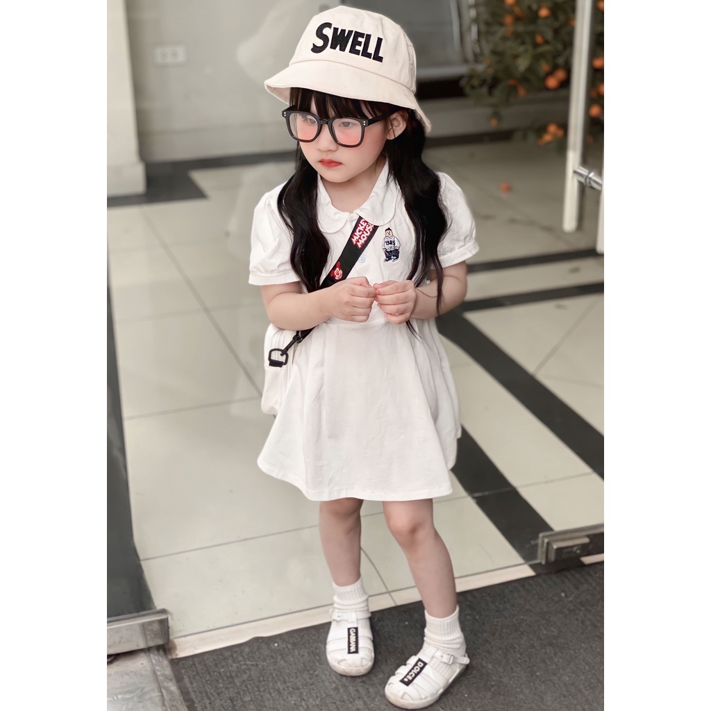 BÁN SỈ SET 2 VÁY BÉ GÁI CỔ SEN TRẮNG HỒNG THÊU GẤU