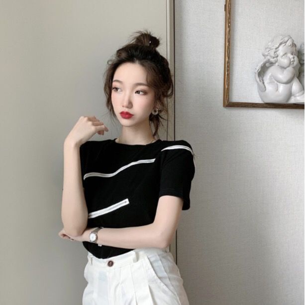Áo Kiểu Trễ Vai Tay Ngắn Phối Khoá Kéo Thời Trang Mùa Hè Cho Phái Nữ