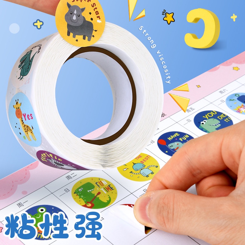 Cuộn 500 miếng dán hoạt hình ngộ nghĩnh, tem dán sticker thank you gói hàng, quà tặng