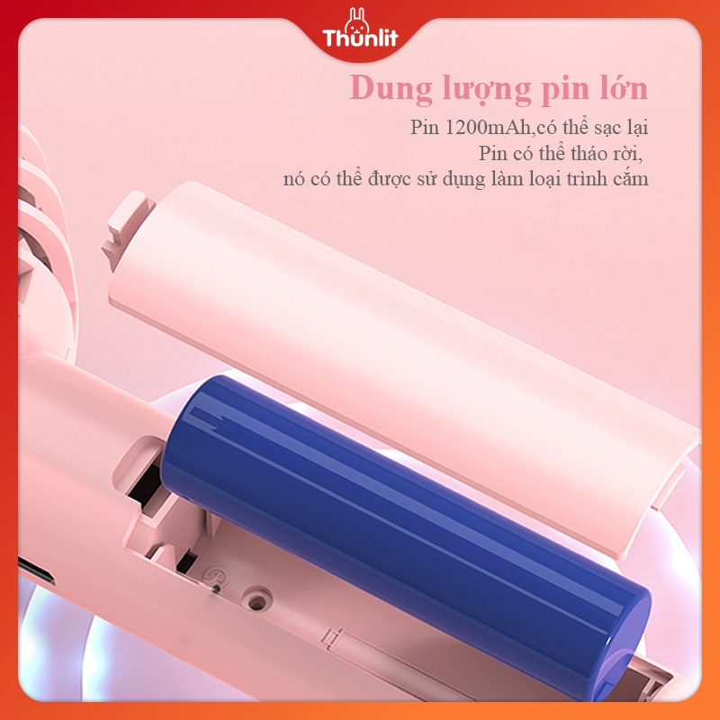 Quạt cầm tay THUNLIT màu hồng sạc USB pin 1200mAh gió mạnh và êm ái