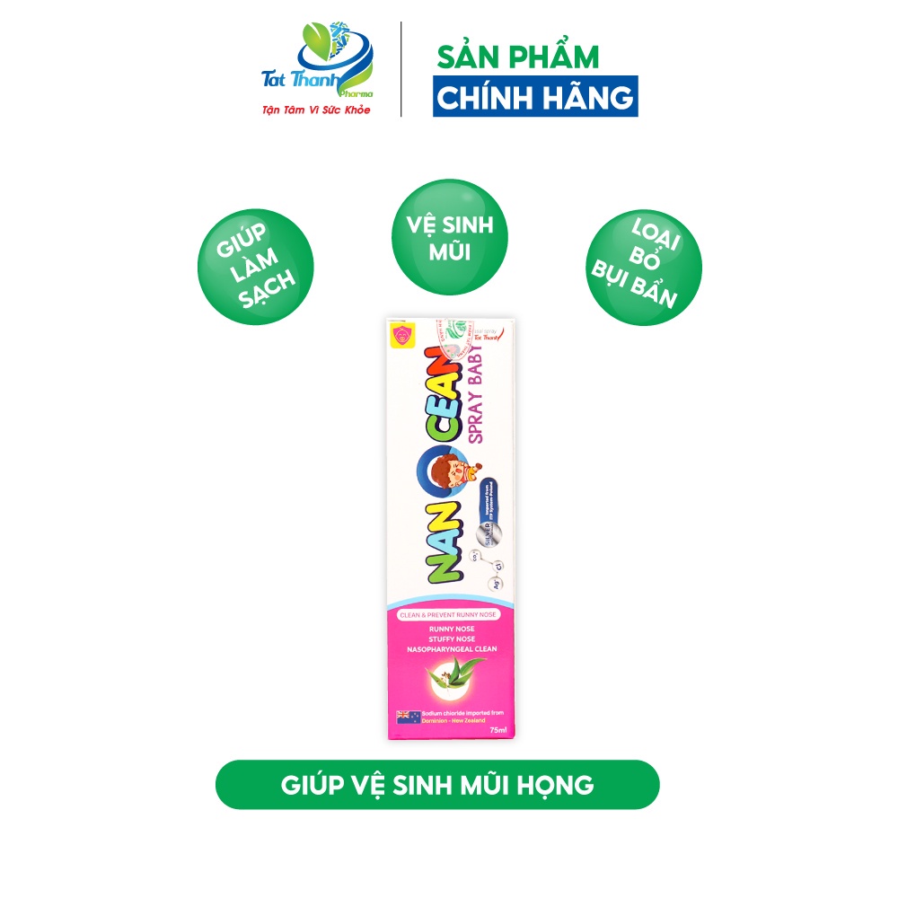 Dung dịch xịt mũi Nano Cean Spray Baby Tất Thành Pharma vệ sinh mũi cho trẻ em 75ml