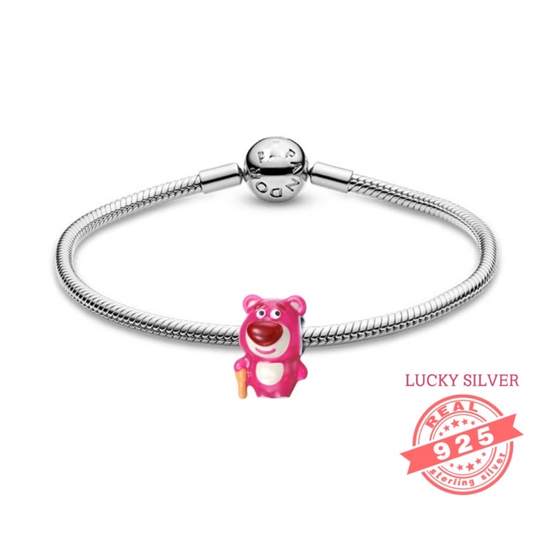 [Hàng chuẩn bạc] Set Vòng Bạc S925 Cao Cấp - Vòng Charm Gấu dâu hồng Lotso charm - SETVONGCHARM