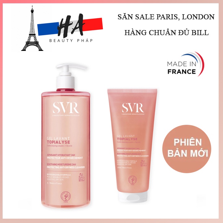 Sữa rửa mặt SVR Topialyse Gel Cho Da Khô Da Nhay Cảm 55ml 200ml 400ml Hồng Mẫu Mới