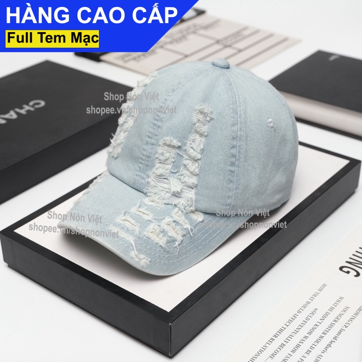 Mũ Lưỡi Trai Nón Kết Vải Jean Cotton Mềm Thiết Kế Xé Rách Trơn Màu Xanh Nhạt Form Đứng Thời Trang Cao Cấp Vừa Mọi Si
