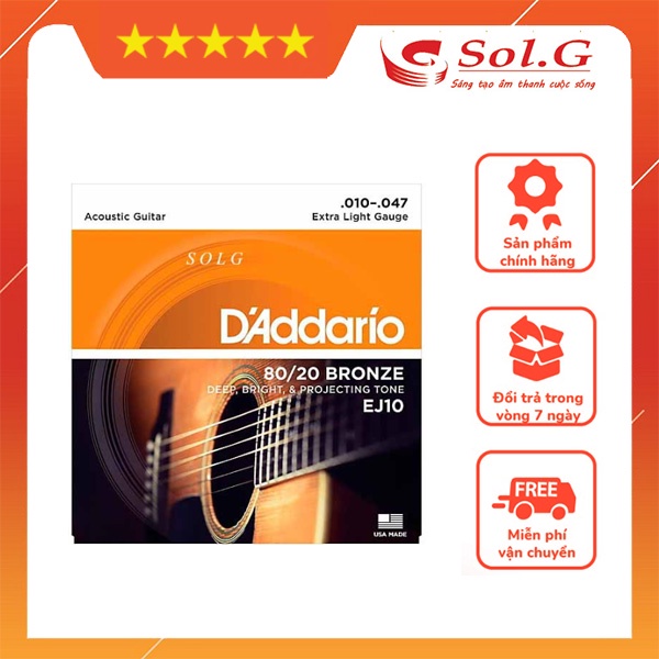 Dây đàn guitar acoustic EJ10 - D'Addario- Hàng nhập Mỹ Phân Phối Nhạc Cụ Phụ Kiện Chính Hãng SolG