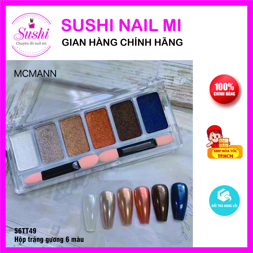 Hộp tráng gương móng dạng nén 6 màu - Sushi nail mi
