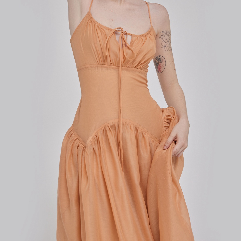 DEAR JOSÉ - Đầm dài kiểu nữ hai dây Marylin vải organza cam đào