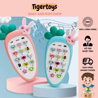 Đồ chơi điện thoại thỏ gặm cà rốt phát nhạc có đèn cho bé, Đồ chơi điện thoại gặm nướu con vật cho bé