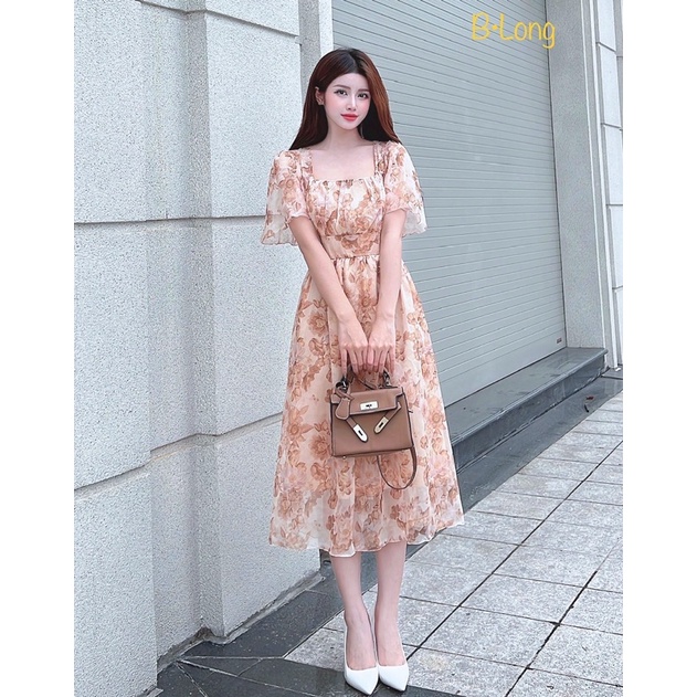 Váy hoa cổ vuông xinh