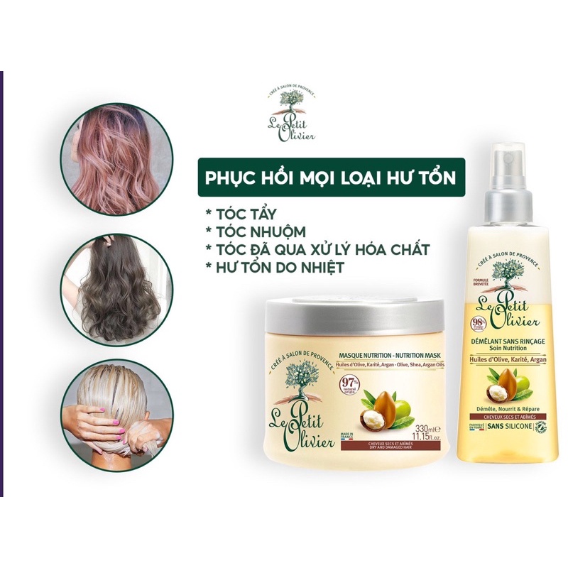 Kem ủ tóc Le Petit Olivier chiết xuất dầu Olive, bơ hạt mỡ, dầu Argan giúp tóc chắc khỏe