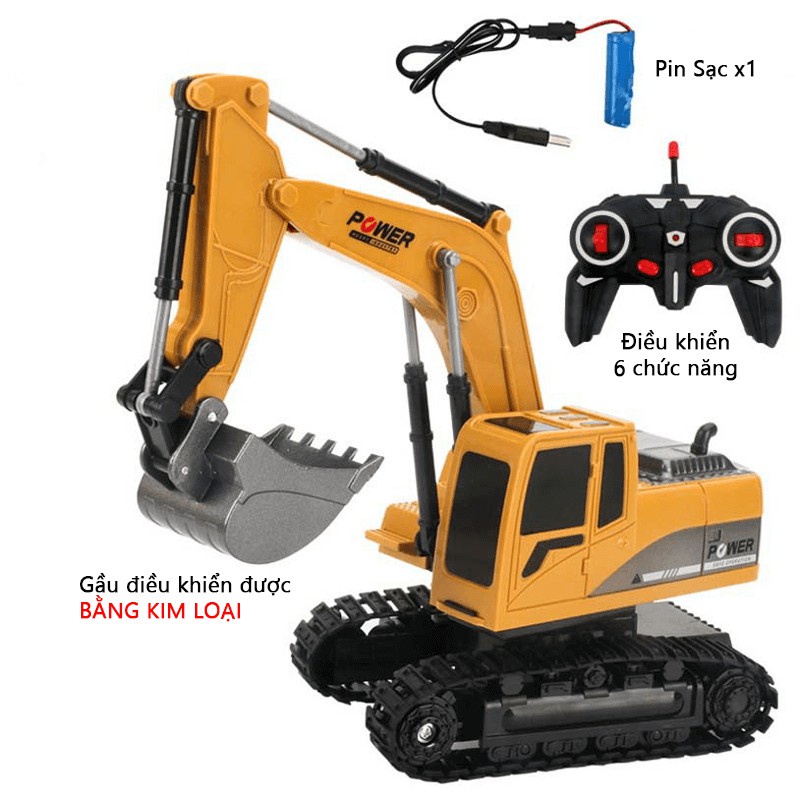 Xe Múc Cát Điều Khiển Từ Xa Bánh Xích 6 Kênh , Gàu Sắt, Pin Sạc Siêu Khỏe Cho Bé