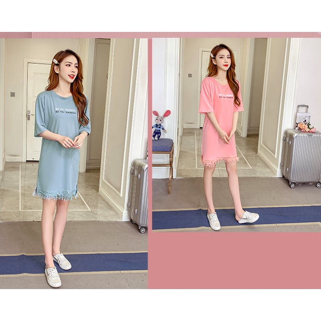 Váy suông 1 màu có zen chân váy 2 màu xanh hồng V051