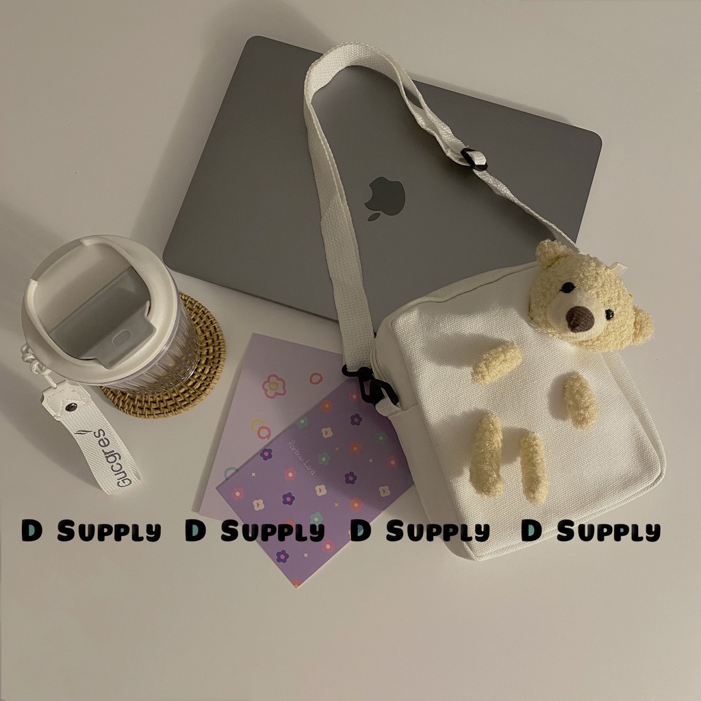 Túi Xách Vải Kèm Gấu Bông I Túi Tote Kèm Gấu Bông I Túi Đeo Chéo I Túi Vải Canvas Đựng Điện Thoại 2023