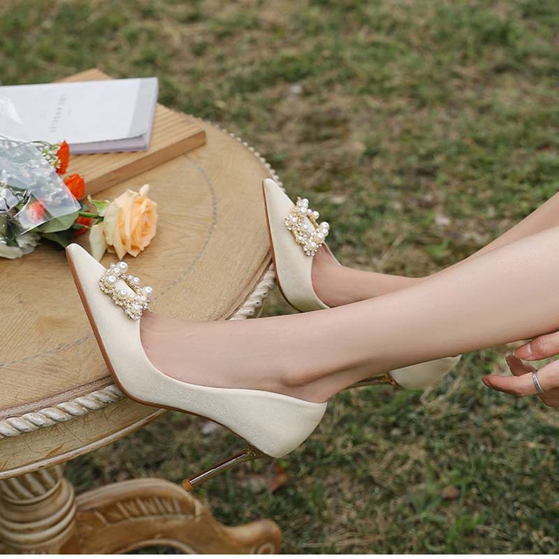 Giày Cao Gót Vải Satin Thời Trang Pháp Sang Trọng Dành Cho Cô Dâu