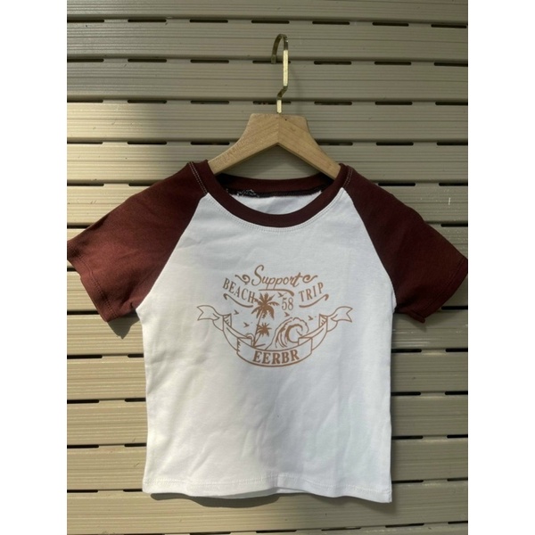 Áo Thun croptop phối tay màu raplang siêu xinh