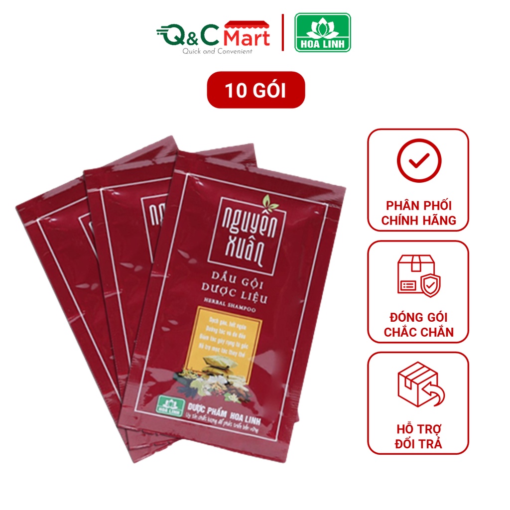 Dầu gội Nguyên Xuân đỏ dành cho da đầu ngứa, nhiều gàu dây 10 gói - Q&C Mart