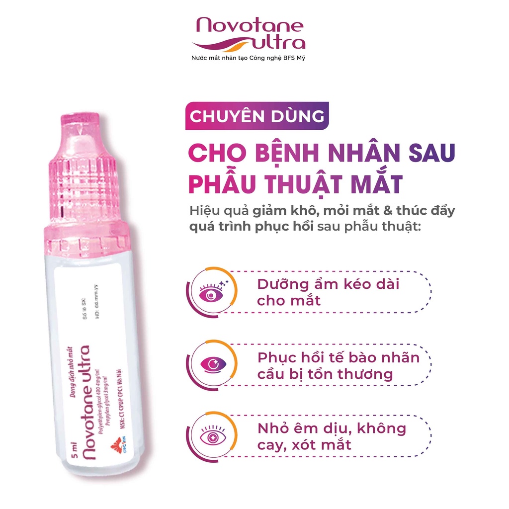 Nước mắt nhân tạo Novotane Ultra 5ml giảm khô, giảm mỏi mắt, hỗ trợ quá trình phục hồi sau phẫu thuật mắt