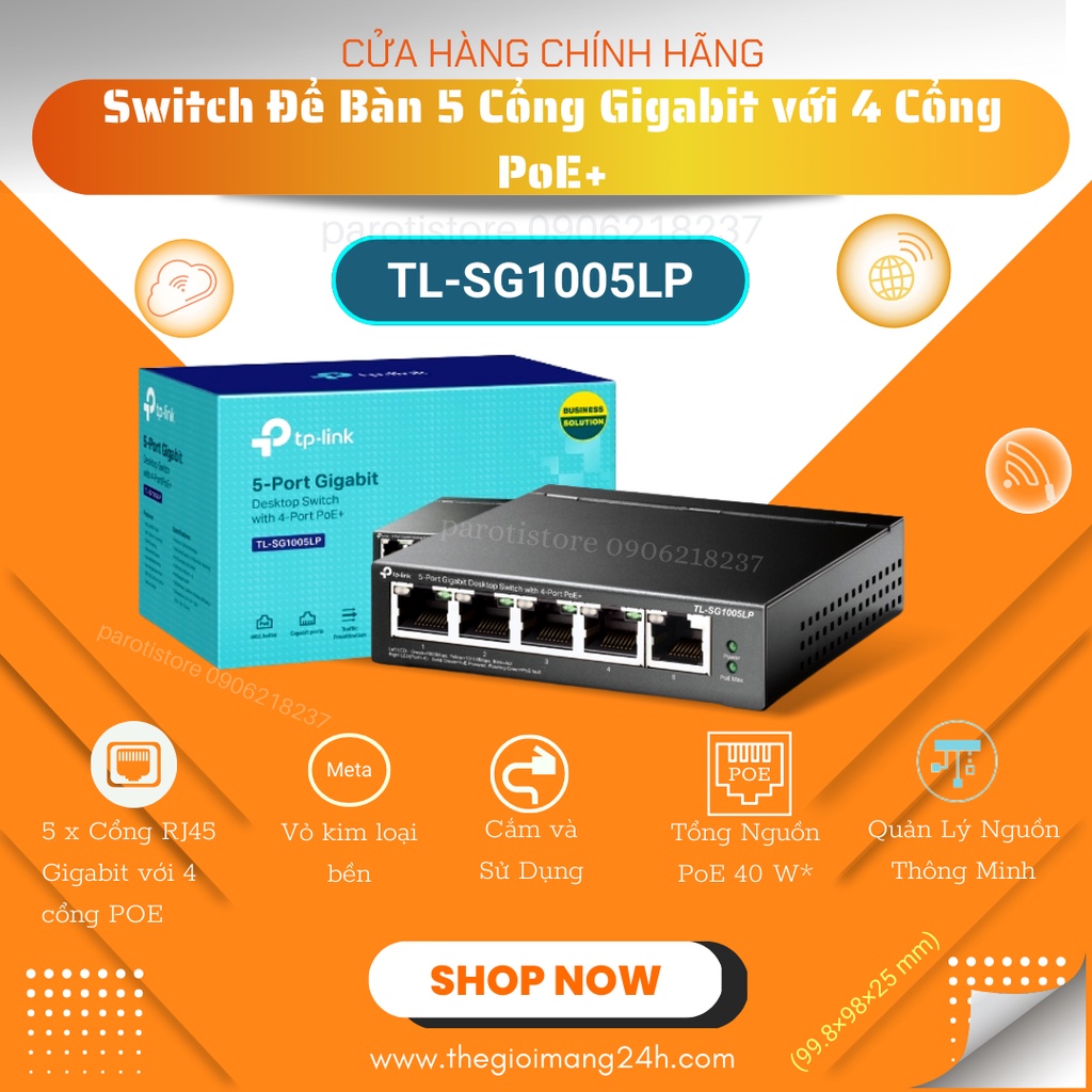 Bộ chia mạng Switch Để Bàn 5 Cổng Gigabit với 4 Cổng PoE+ TP-Link TL-SG1005LP giá rẻ - PAROTISTORE