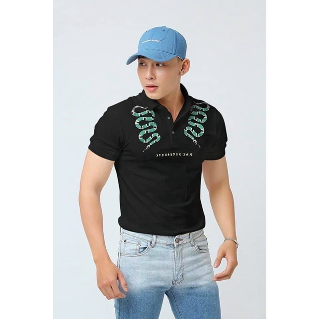 Áo Thun Nam Cao Cấp Có Cổ Phối Hình 2 Màu Lịch Lãm Phong Cách Hàn Quốc NEW UNISEX