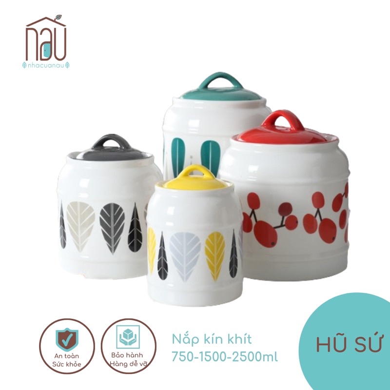 Hũ gốm sứ có gioăng cao su kín đựng hạt khô, hạt dinh dưỡng, đựng gia vị, hạt cafe, muối dưa cà muối kim chi Nhà của Nâu