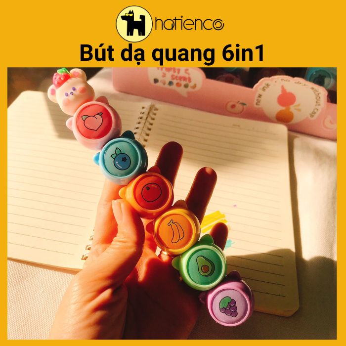 Set bút dạ quang 6in1, bút highlighter cute