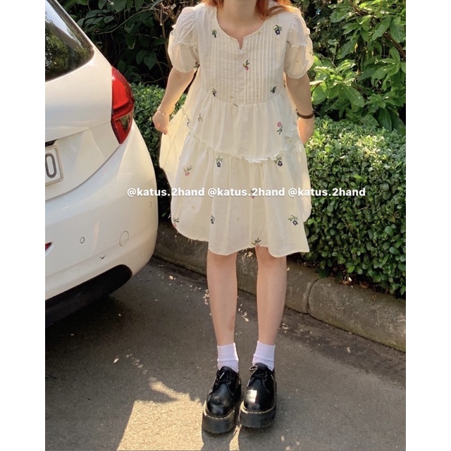 Váy Đầm Nữ Babydoll Hoa Nhí Dáng Xoè-Váy Babydoll Thô Quảng Châu Ngắn Tay