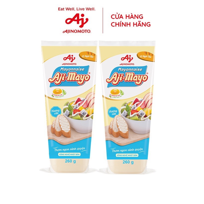 Combo 2 Tuýp Xốt Mayonnaise Aji-mayo® Vị Ngọt Dịu 260g/Tuýp