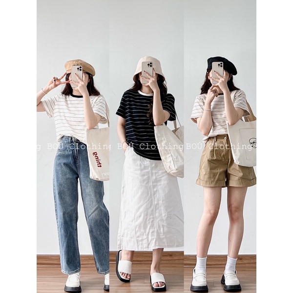 Thun gân kẻ sọc nhỏ trẻ trung, năng động dành cho nữ (ảnh thật)